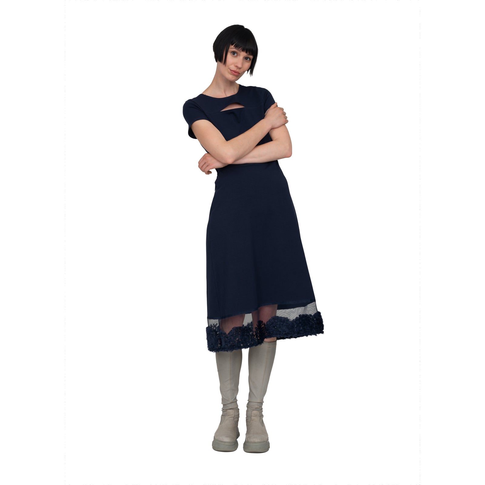 Jerseykleid Tüllsaum mit Rückenschlitz