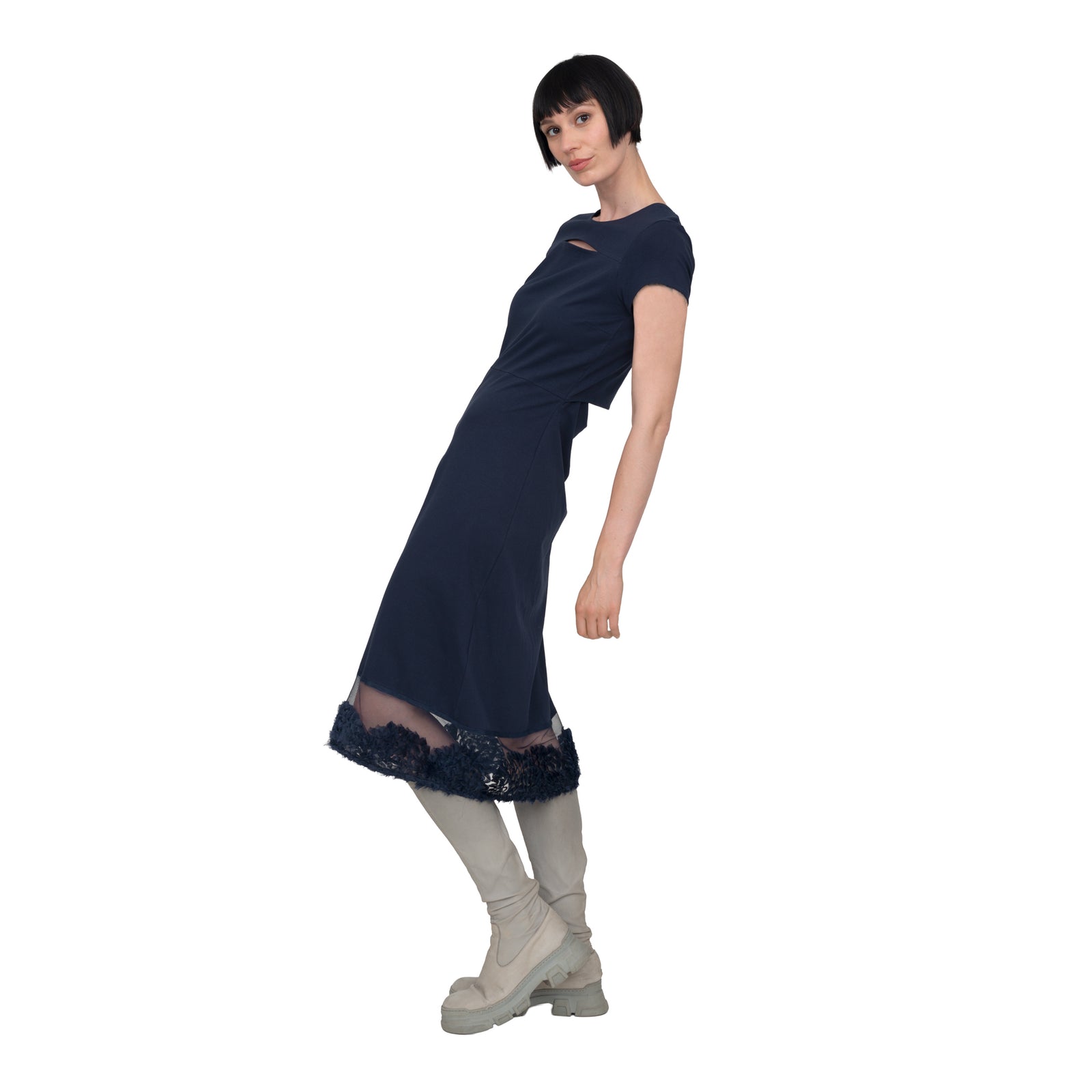 Jerseykleid Tüllsaum mit Rückenschlitz