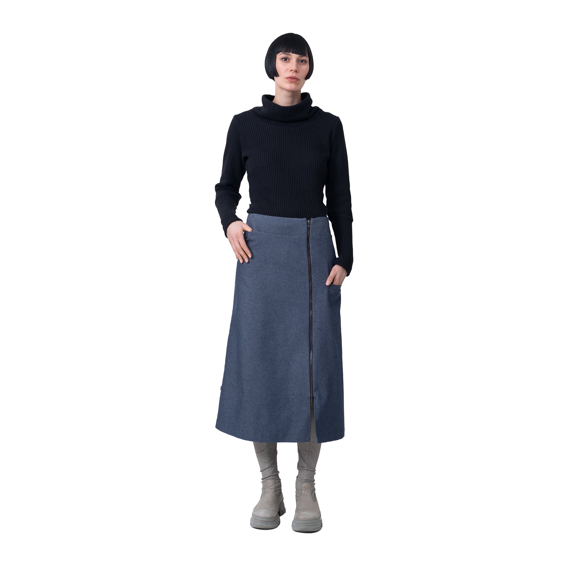langer Jeansrock mit Reißverschluss und Taschen